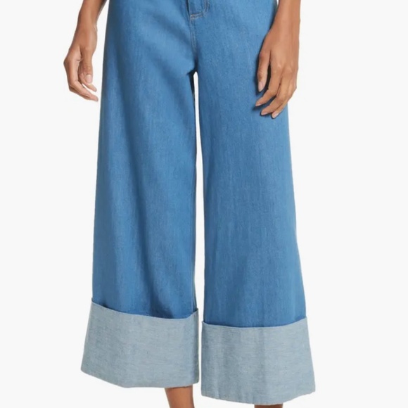 $295 Sea Blue Classic Cuffed Wide Leg Jeans in Light Indigo Size 10 - Picture 1 of 11